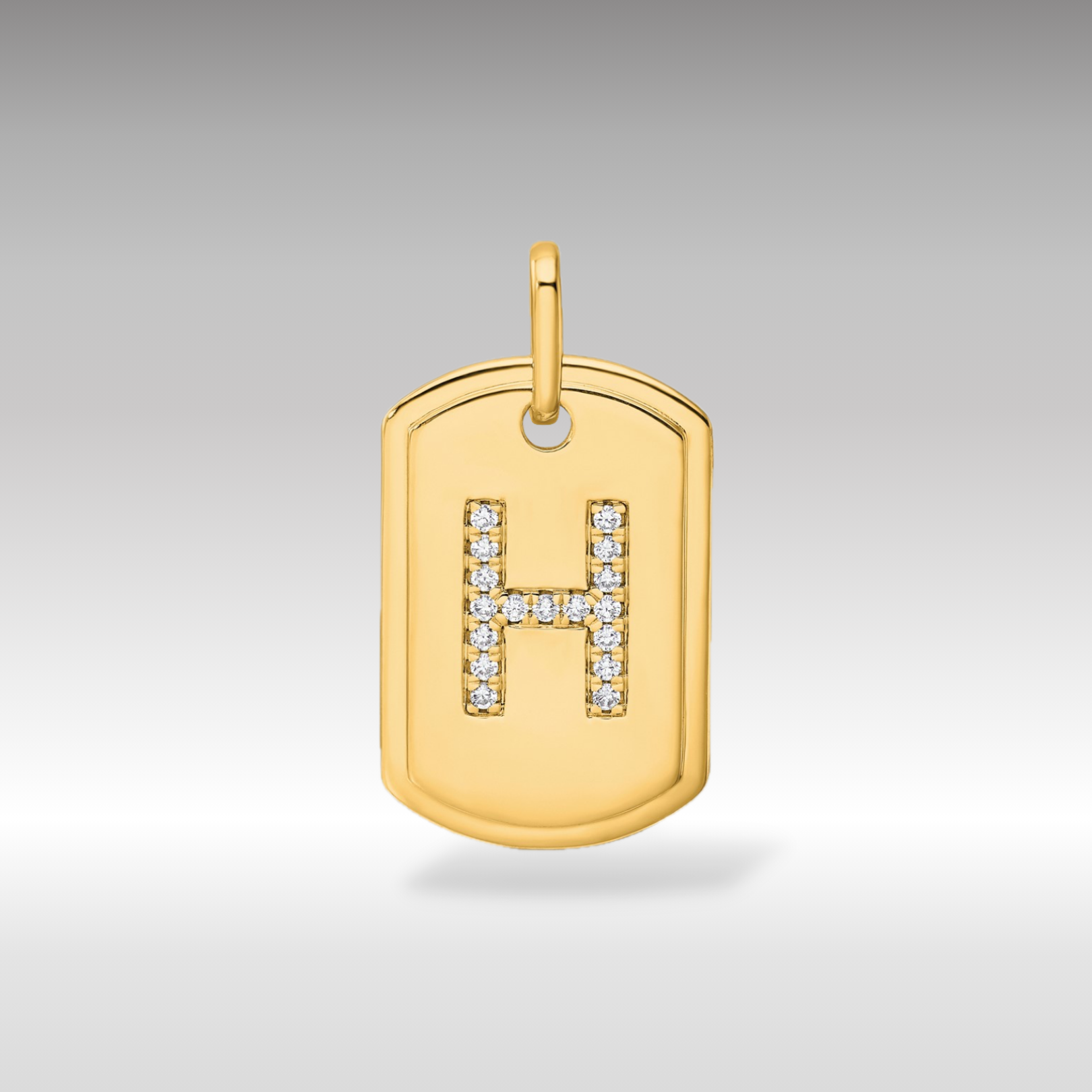 14K Gold Initial "H" Dog Tag With Genuine Diamonds - Charlie & Co. Jewelry