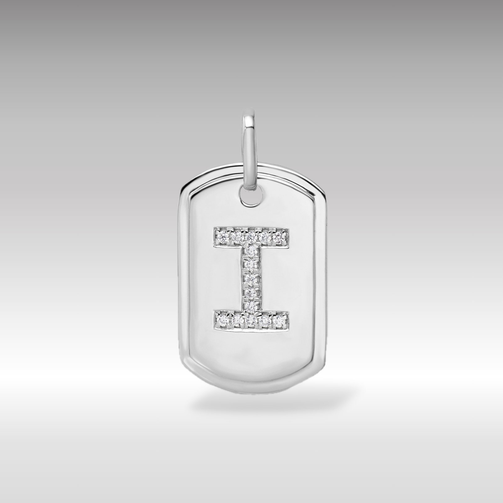 14K White Gold Initial "I" Dog Tag With Genuine Diamonds - Charlie & Co. Jewelry
