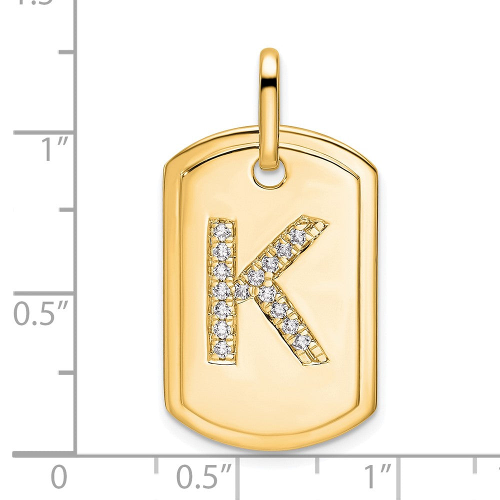 14K Gold Initial "K"  Dog Tag With Genuine Diamonds - Charlie & Co. Jewelry