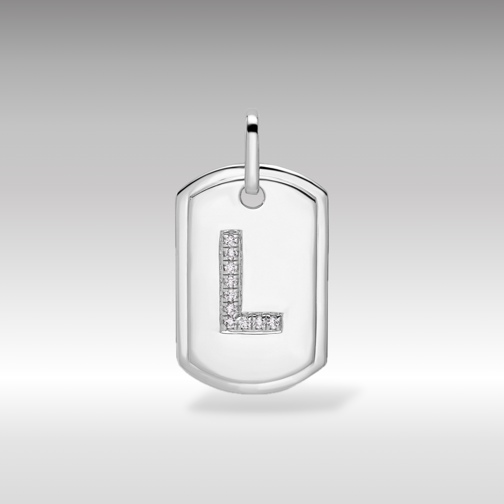 14K White Gold Initial "L" Dog Tag With Genuine Diamonds - Charlie & Co. Jewelry