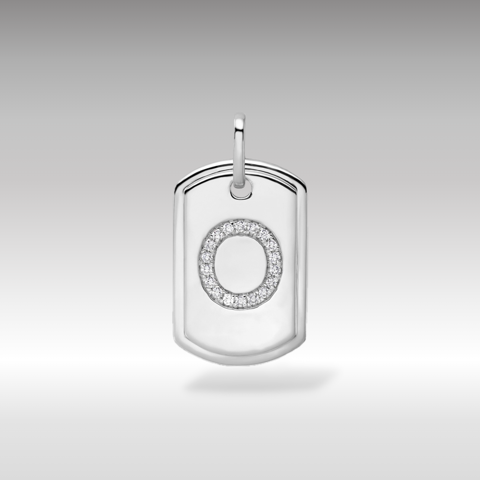 14K White Gold Initial "O" Dog Tag With Genuine Diamonds - Charlie & Co. Jewelry