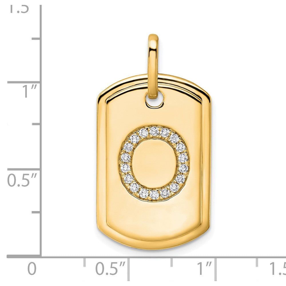 14K Gold Initial "O" Dog Tag With Genuine Diamonds - Charlie & Co. Jewelry