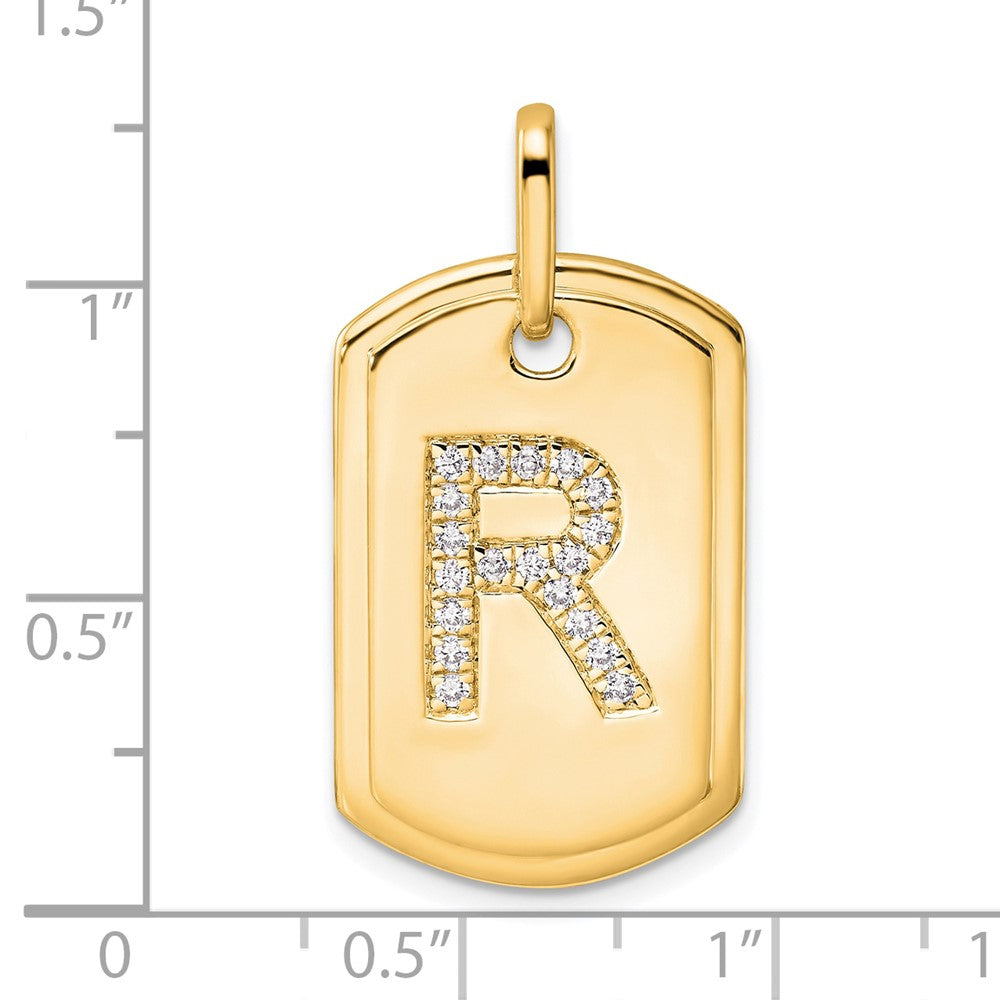 14K Gold Initial "R" Dog Tag With Genuine Diamonds - Charlie & Co. Jewelry