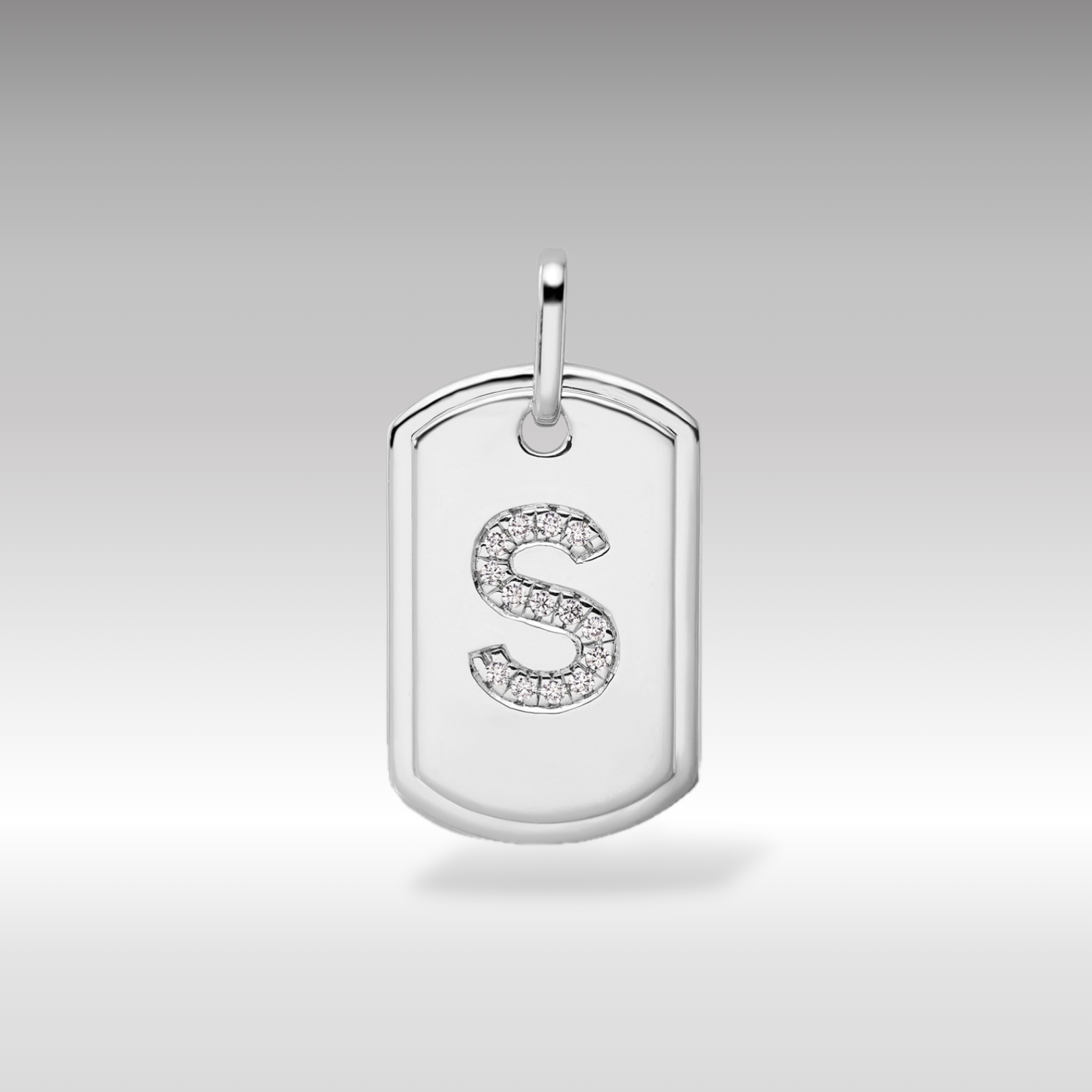 14K White Gold Initial "S" Dog Tag With Genuine Diamonds - Charlie & Co. Jewelry