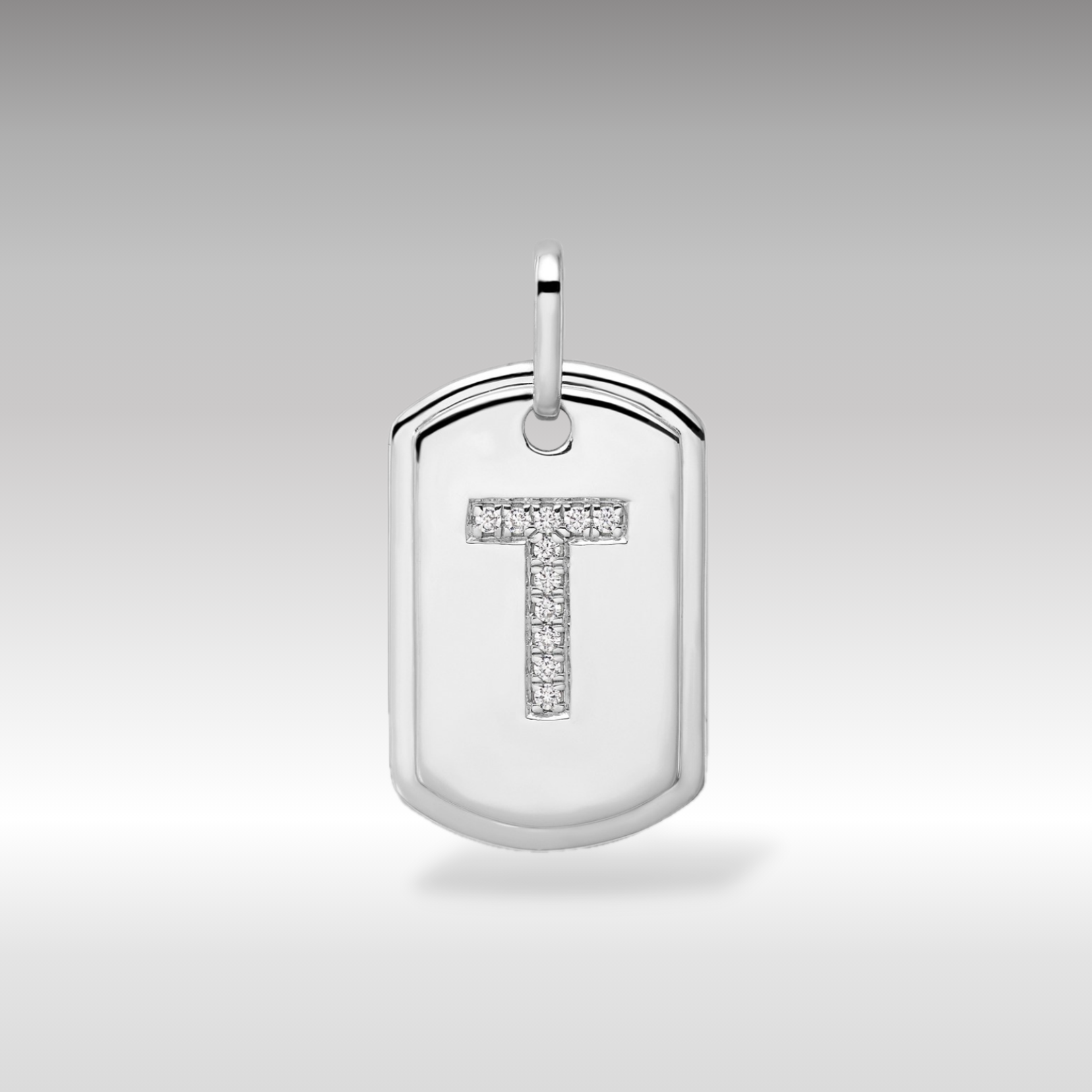 14K White Gold Initial "T" Dog Tag With Genuine Diamonds - Charlie & Co. Jewelry