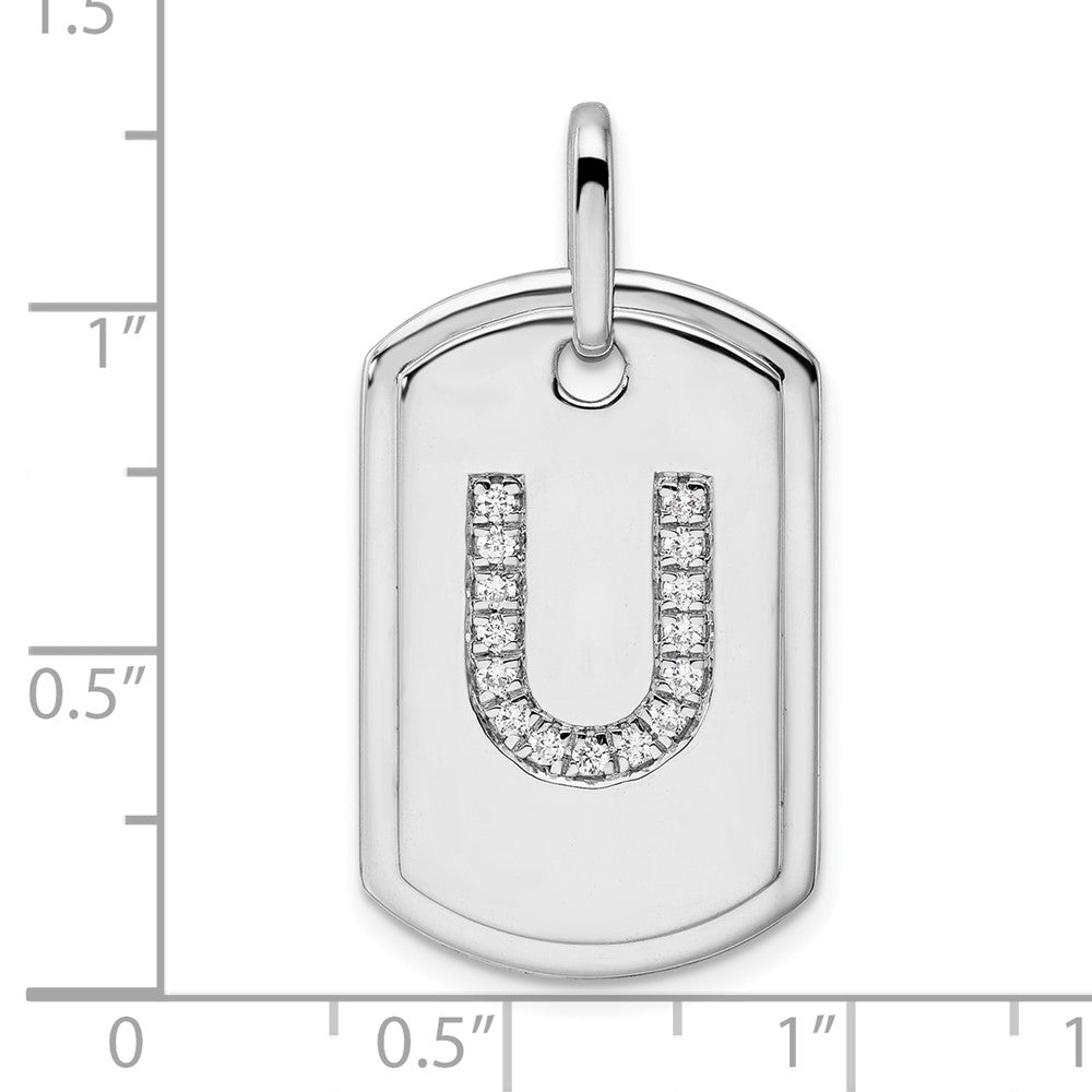14K White Gold Initial "U" Dog Tag With Genuine Diamonds - Charlie & Co. Jewelry