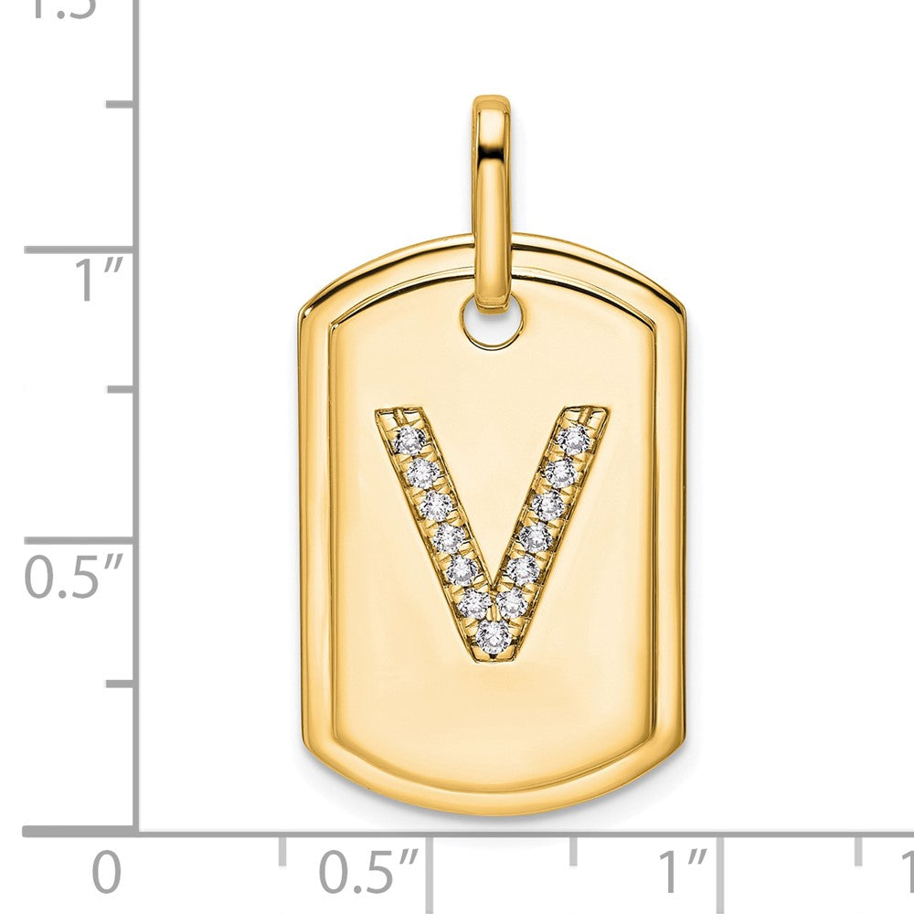 14K Gold Initial "V" Dog Tag With Genuine Diamonds - Charlie & Co. Jewelry