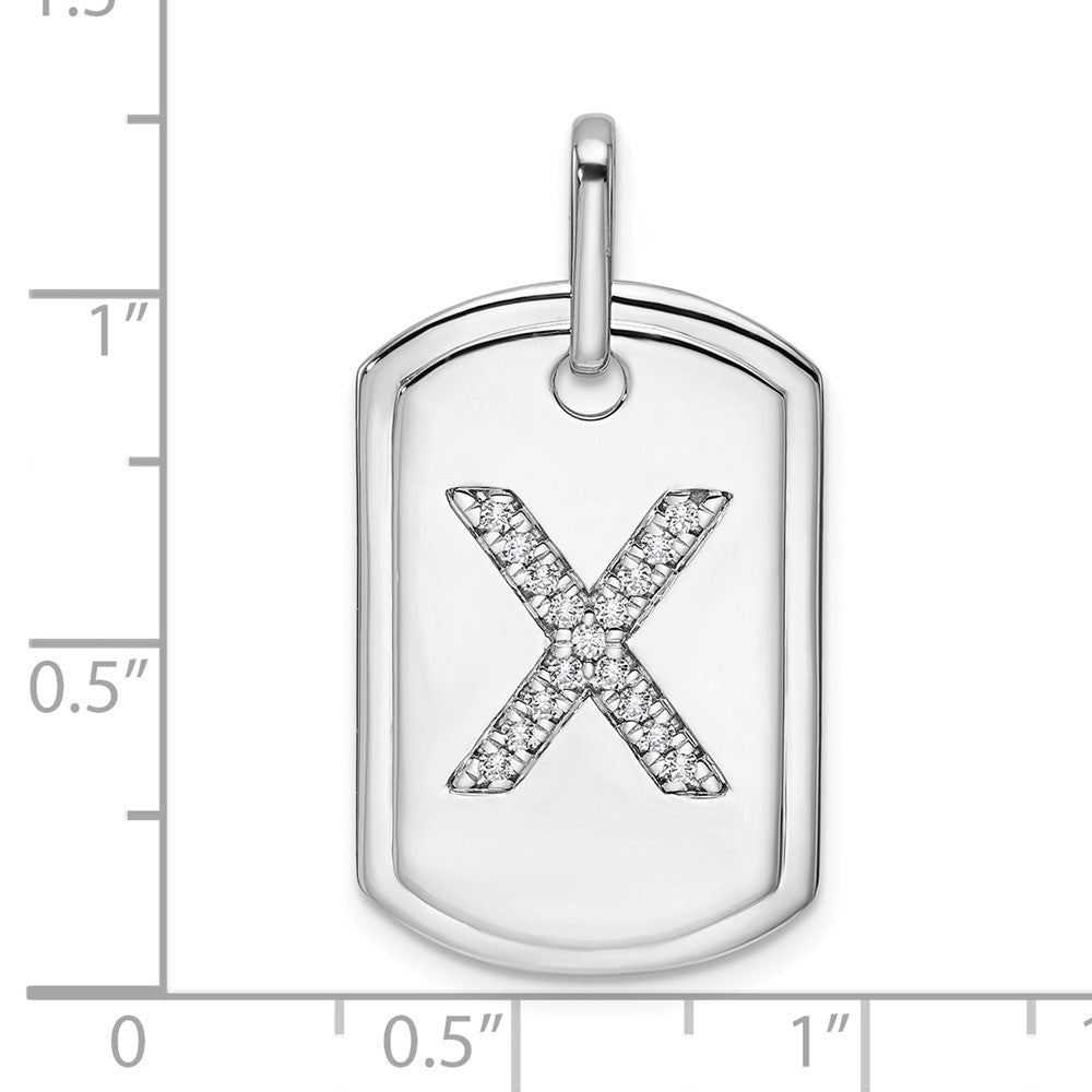 14K White Gold Initial "X" Dog Tag With Genuine Diamonds - Charlie & Co. Jewelry