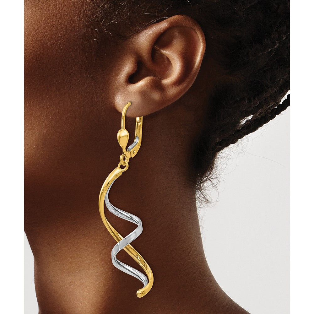 Gold Two-tone Spiral Leverback Earrings Model-PRE305 - Charlie & Co. Jewelry