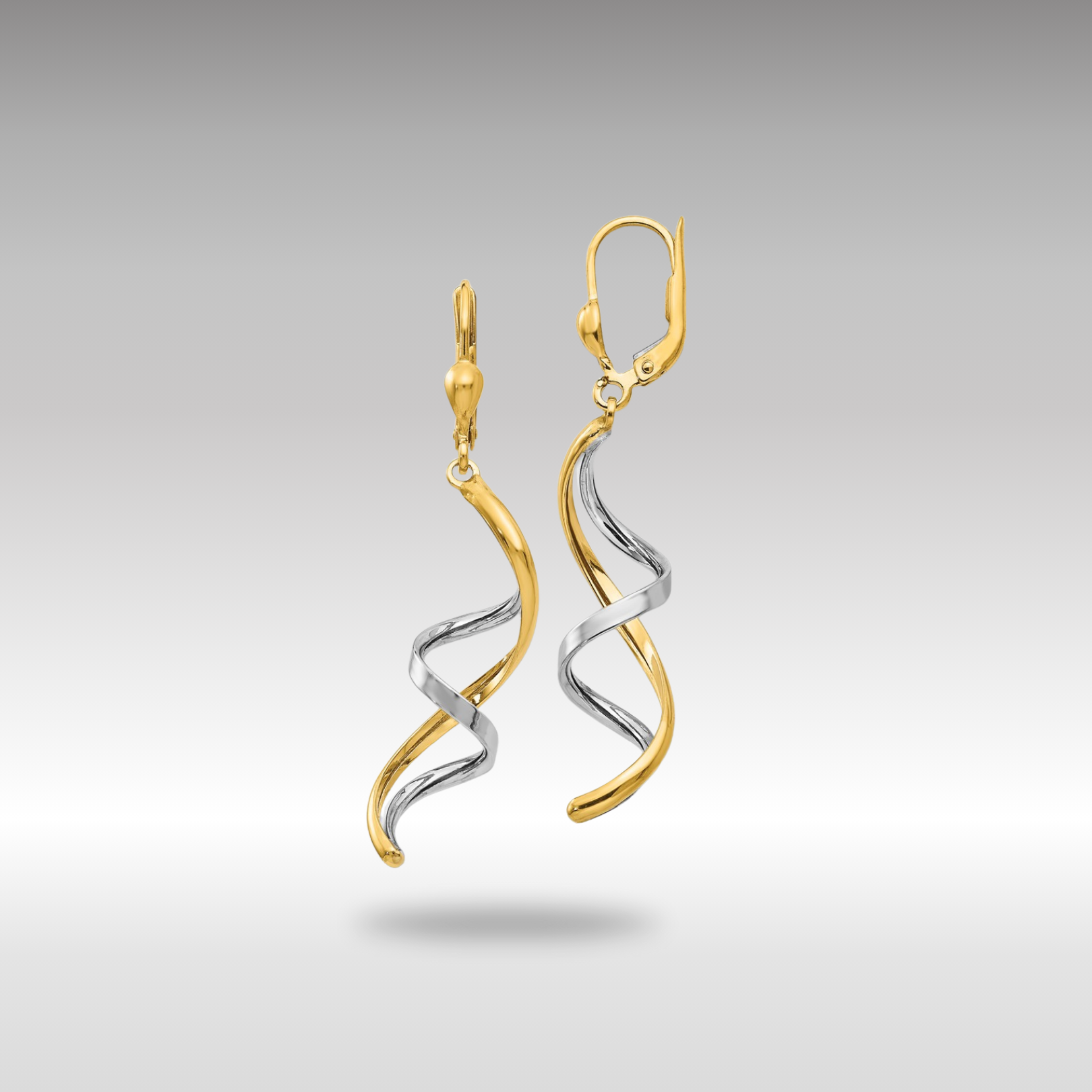 Gold Two-tone Spiral Leverback Earrings Model-PRE305 - Charlie & Co. Jewelry