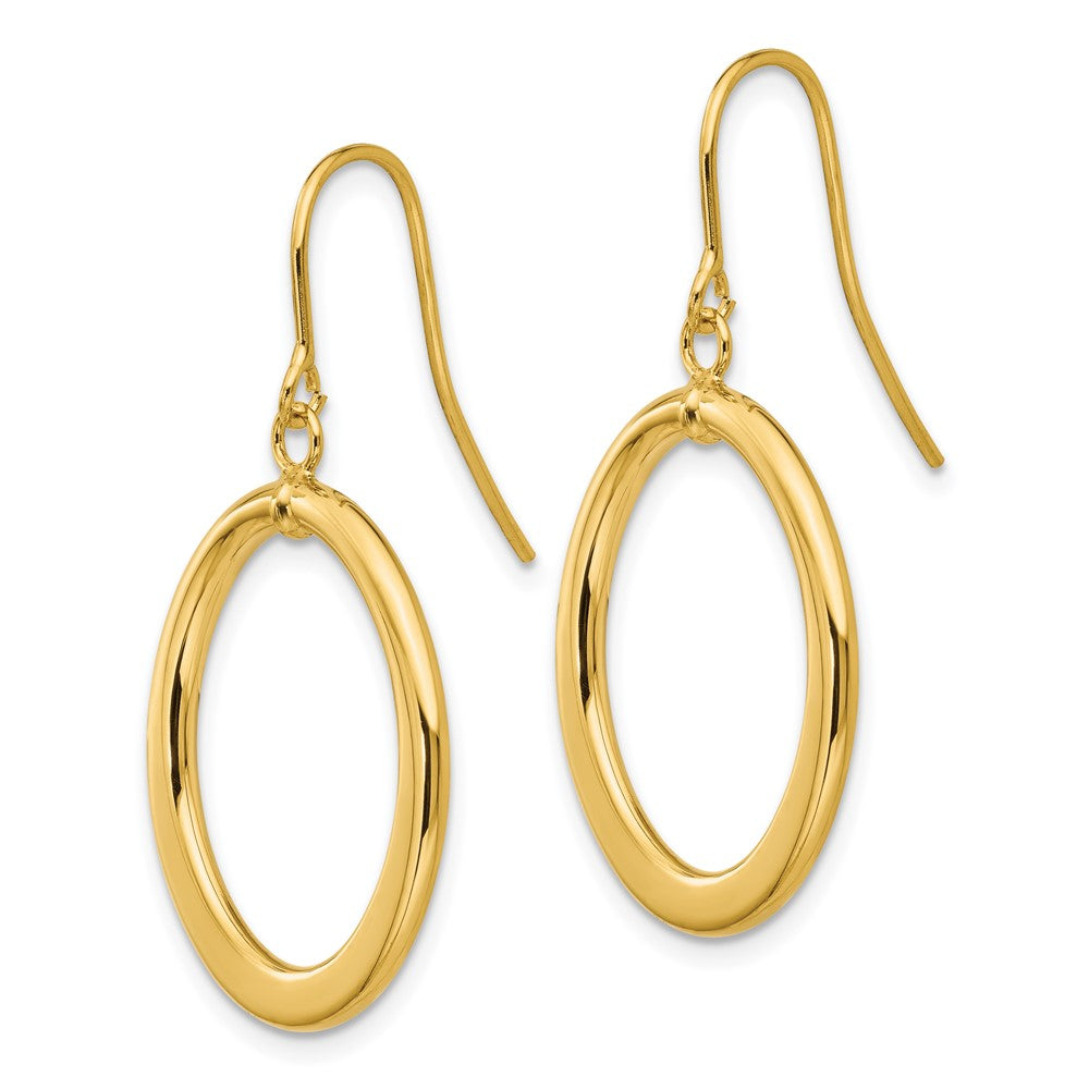 Gold Polished Tapered Flat Oval Dangle Earrings Model-PRE451 - Charlie & Co. Jewelry