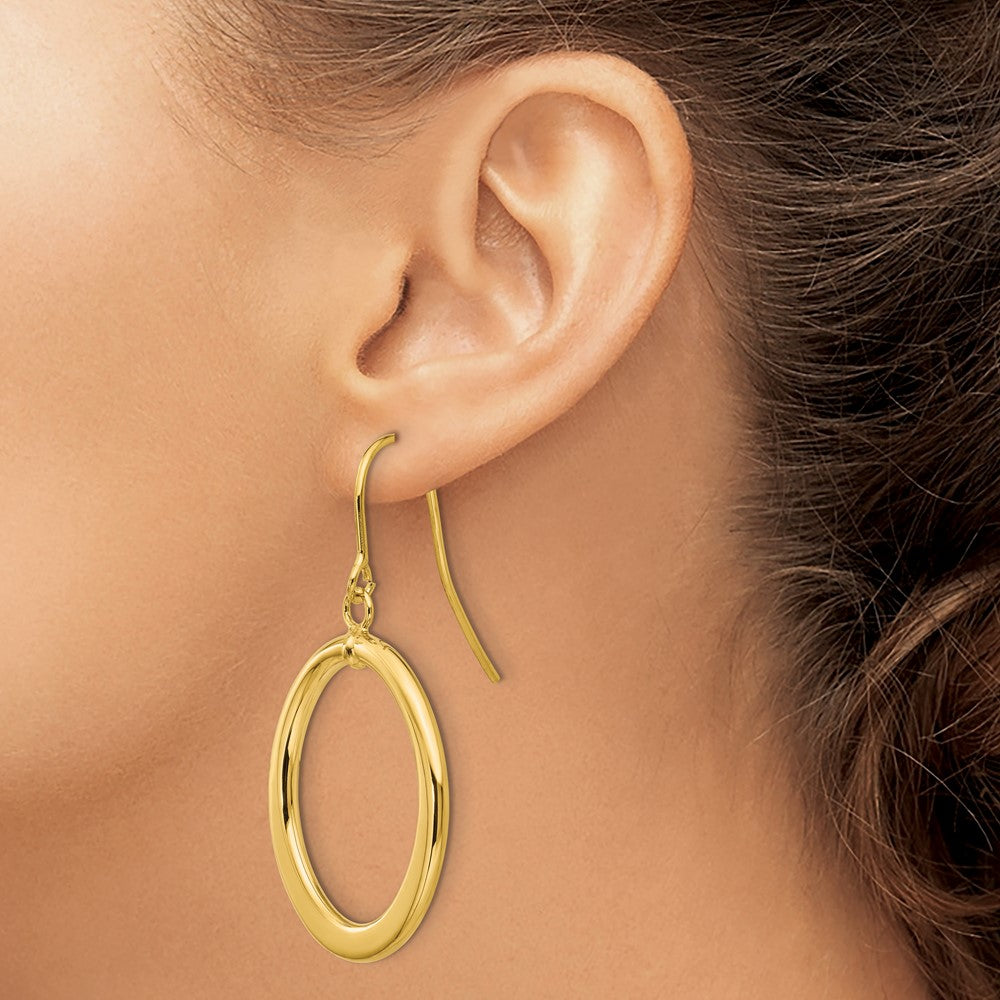 Gold Polished Tapered Flat Oval Dangle Earrings Model-PRE451 - Charlie & Co. Jewelry