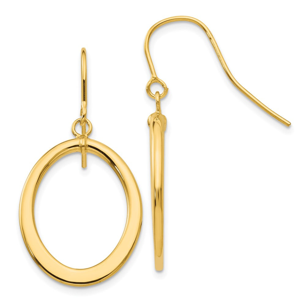 Gold Polished Tapered Flat Oval Dangle Earrings Model-PRE451 - Charlie & Co. Jewelry