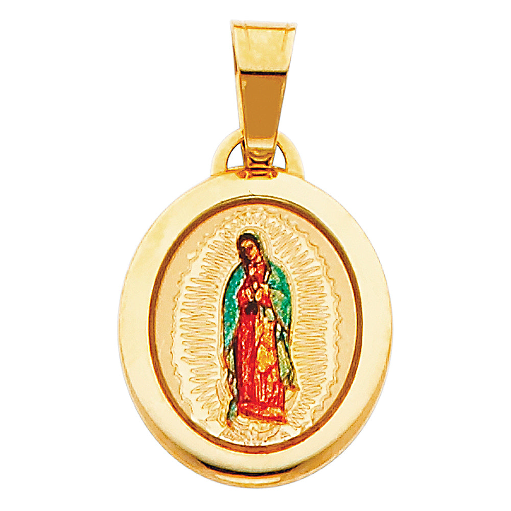 Gold Oval Guadalupe Enamel Religious Pendant - Model 0148 - Charlie & Co. Jewelry