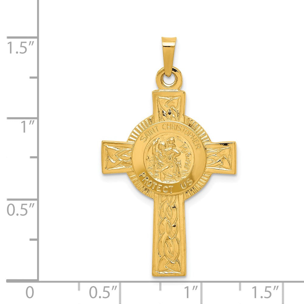 14K Gold Cross Pendant with Saint Christopher Medal - Charlie & Co. Jewelry