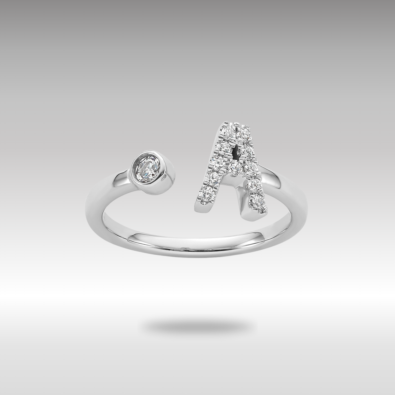 White Gold Lab Grown Diamond VS/SI FGH Initial A Adjustable Ring Model-RM10277A-017-WLG - Charlie & Co. Jewelry