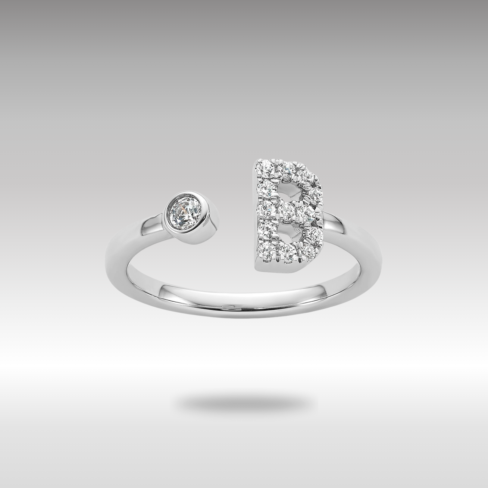 White Gold Lab Grown Diamond VS/SI FGH Initial B Adjustable Ring Model-RM10277B-017-WLG - Charlie & Co. Jewelry