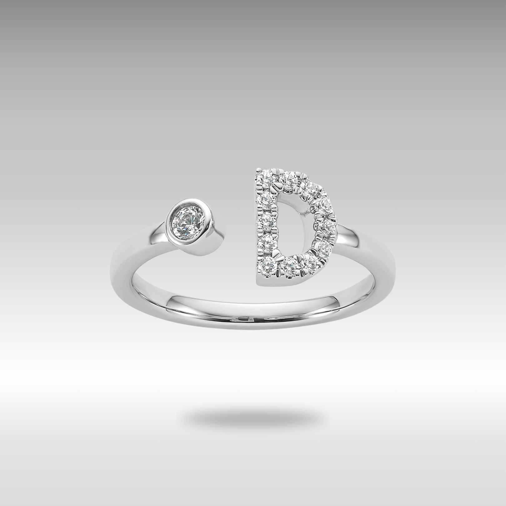 White Gold Lab Grown Diamond VS/SI FGH Initial D Adjustable Ring Model-RM10277D-017-WLG - Charlie & Co. Jewelry