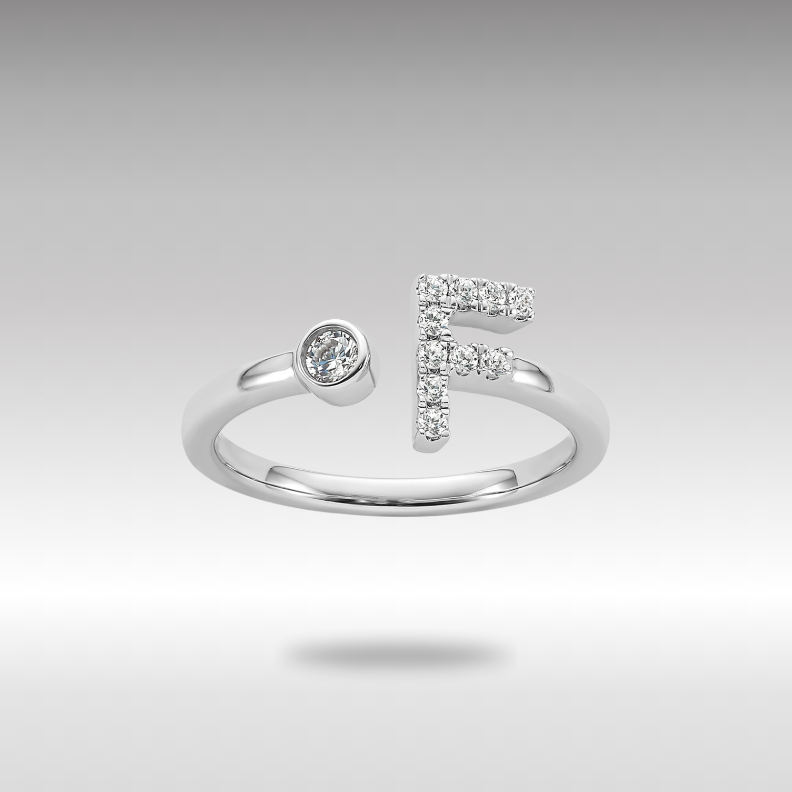 White Gold Lab Grown Diamond VS/SI FGH Initial F Adjustable Ring Model-RM10277F-017-WLG - Charlie & Co. Jewelry
