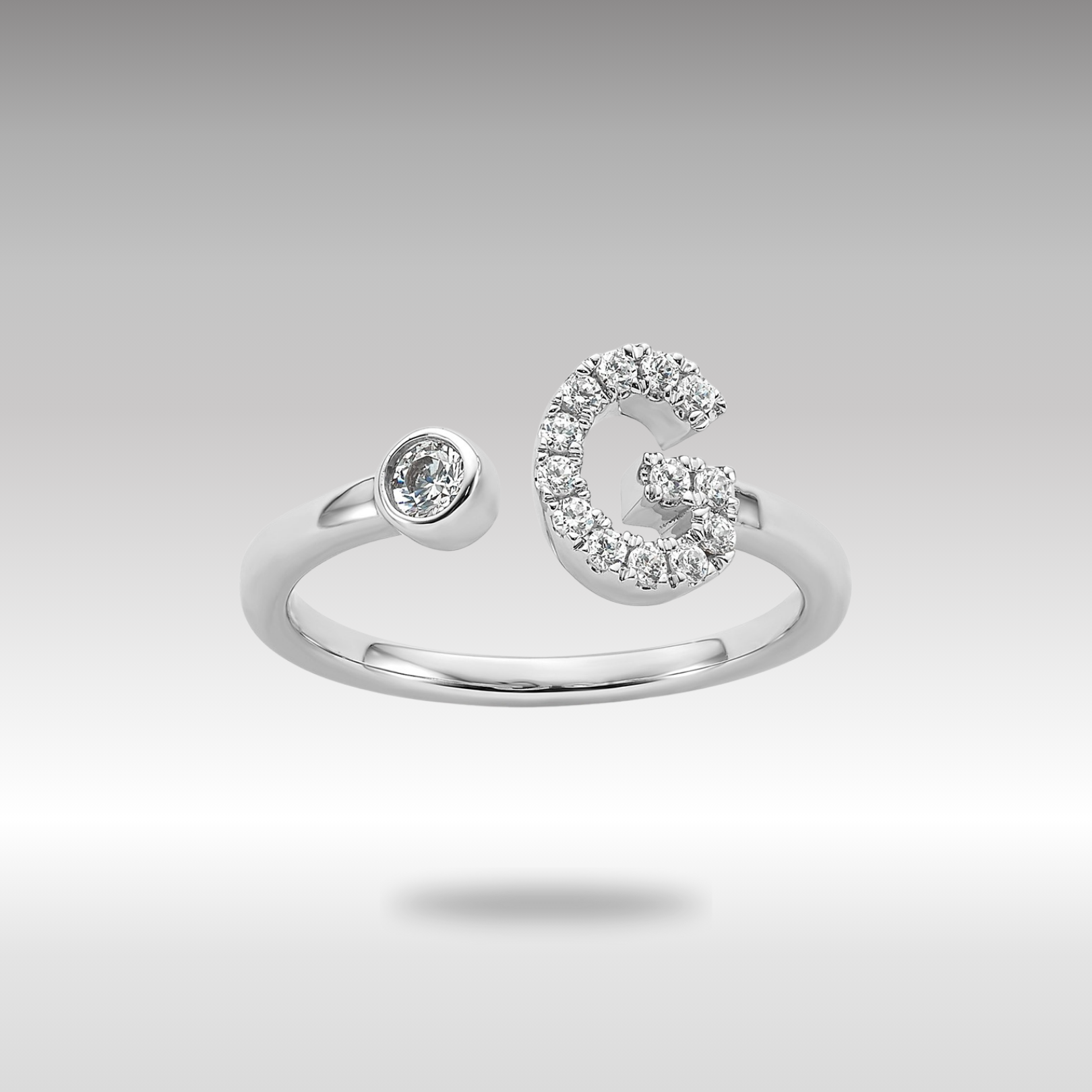 White Gold Lab Grown Diamond VS/SI FGH Initial G Adjustable Ring Model-RM10277G-017-WLG - Charlie & Co. Jewelry