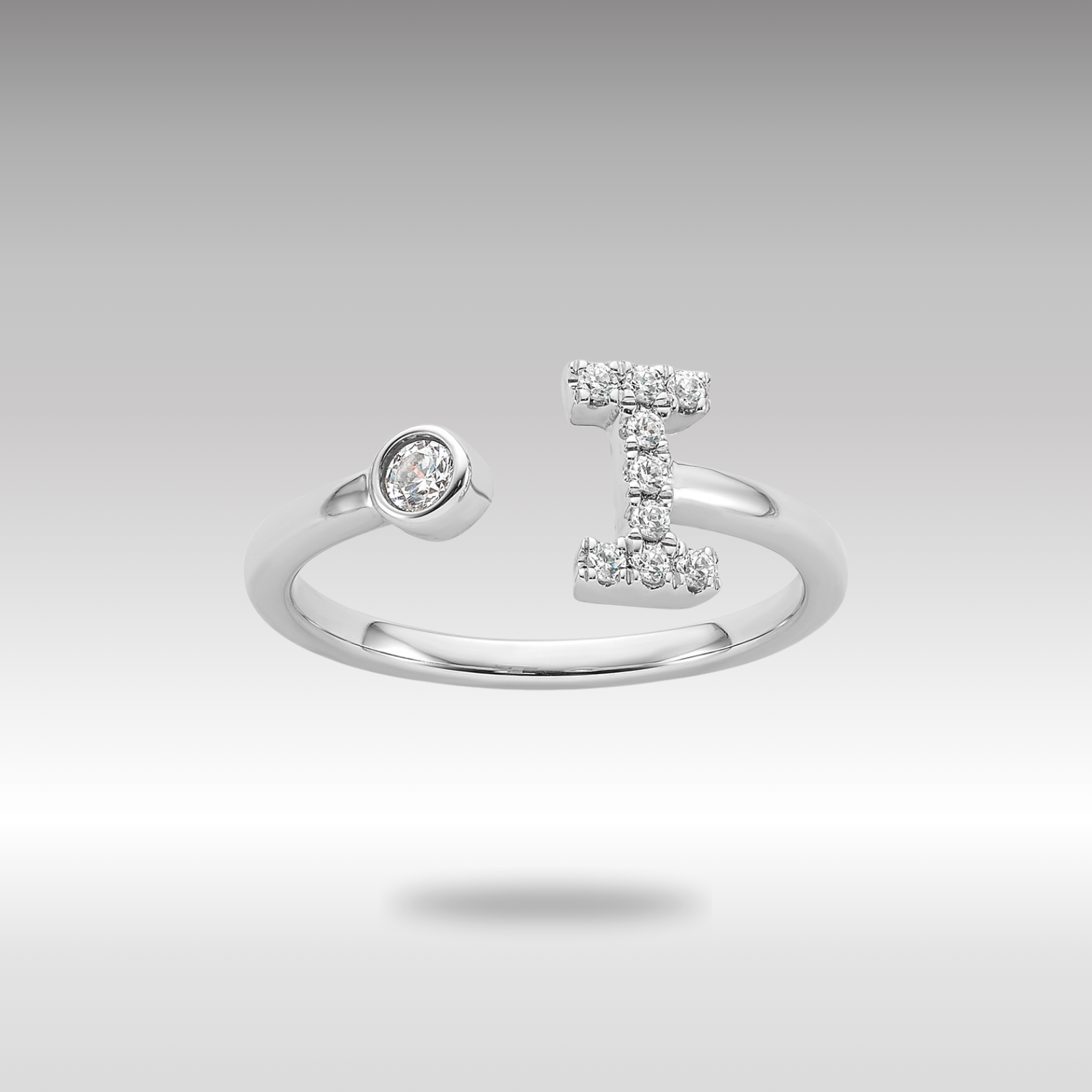 White Gold Lab Grown Diamond VS/SI FGH Initial I Adjustable Ring Model-RM10277I-017-WLG - Charlie & Co. Jewelry