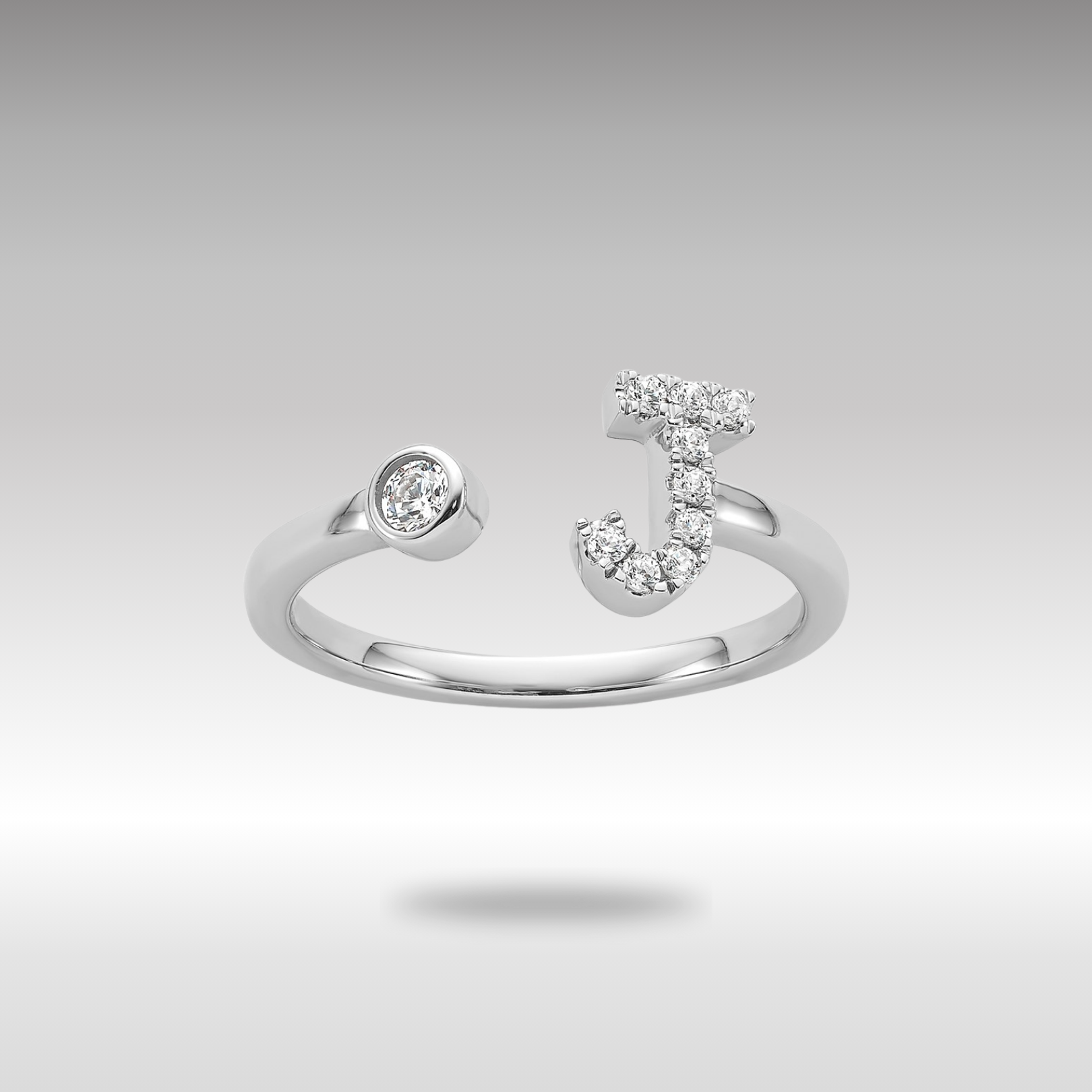 White Gold Lab Grown Diamond VS/SI FGH Initial J Adjustable Ring Model-RM10277J-017-WLG - Charlie & Co. Jewelry