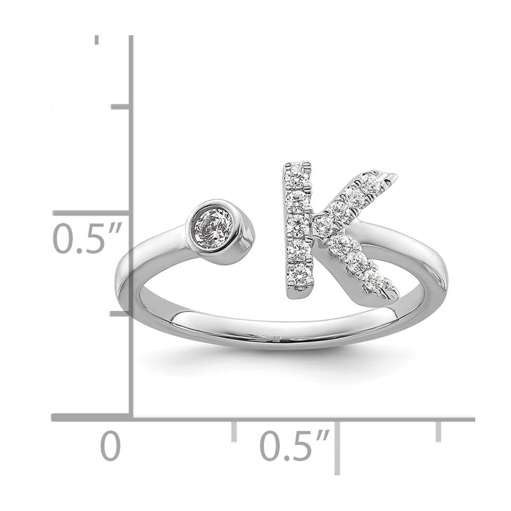 White Gold Lab Grown Diamond VS/SI FGH Initial K Adjustable Ring Model-RM10277K-017-WLG - Charlie & Co. Jewelry