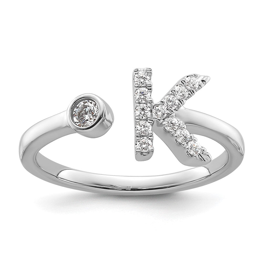 White Gold Lab Grown Diamond VS/SI FGH Initial K Adjustable Ring Model-RM10277K-017-WLG - Charlie & Co. Jewelry