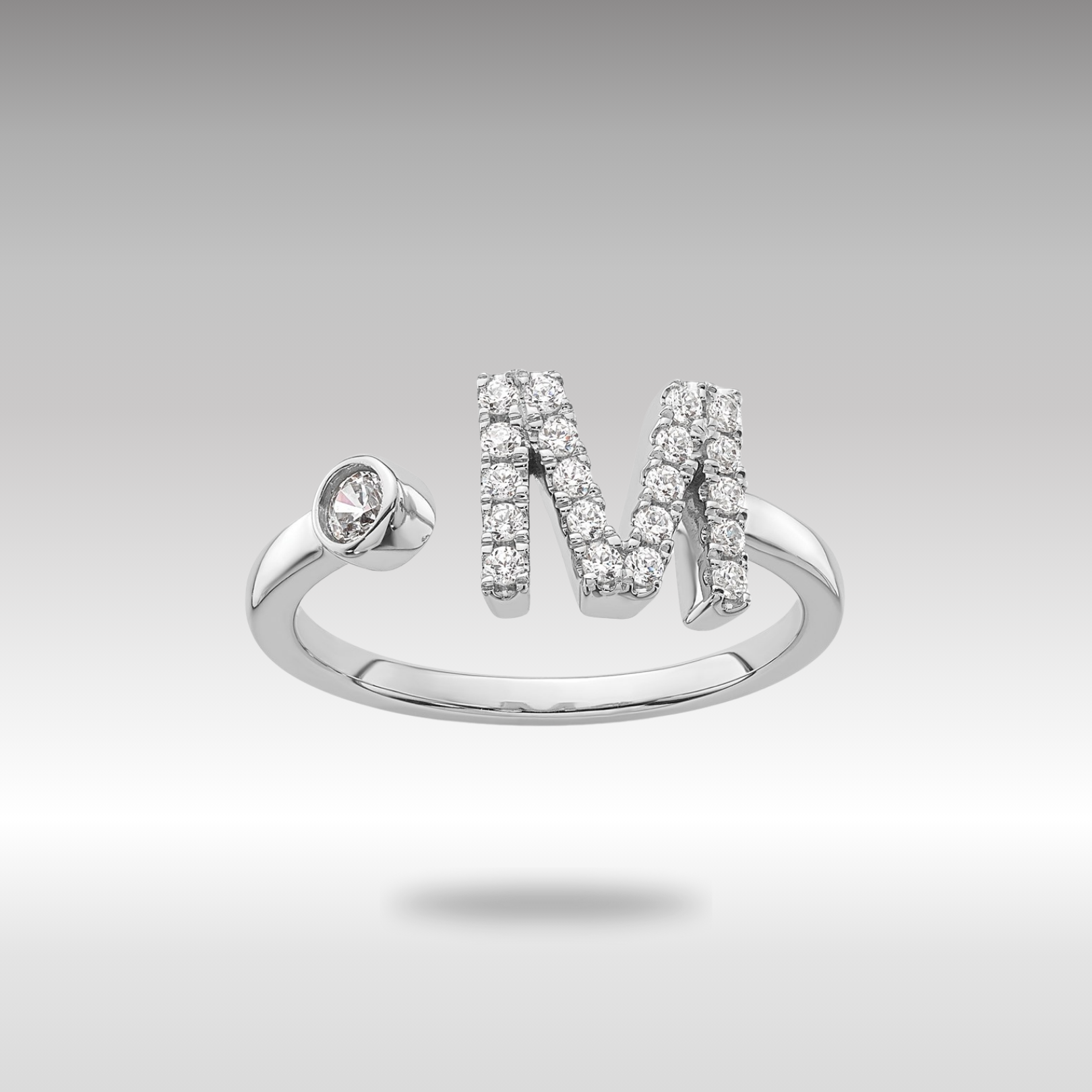 White Gold Lab Grown Diamond VS/SI FGH Initial M Adjustable Ring Model-RM10277M-017-WLG - Charlie & Co. Jewelry