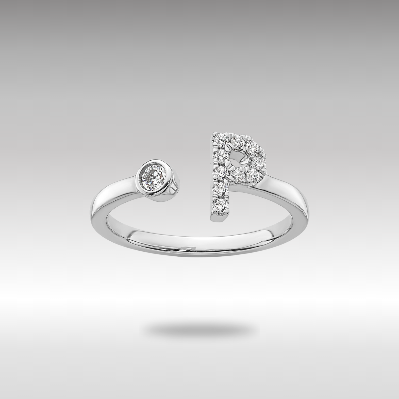 White Gold Lab Grown Diamond VS/SI FGH Initial P Adjustable Ring Model-RM10277P-017-WLG - Charlie & Co. Jewelry