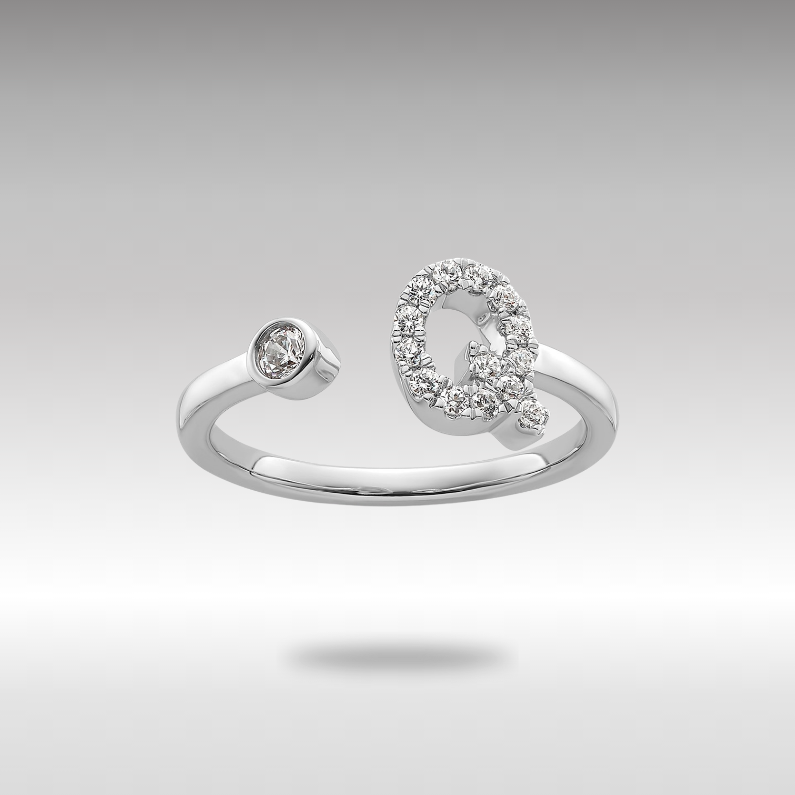 White Gold Lab Grown Diamond VS/SI FGH Initial Q Adjustable Ring Model-RM10277Q-017-WLG - Charlie & Co. Jewelry