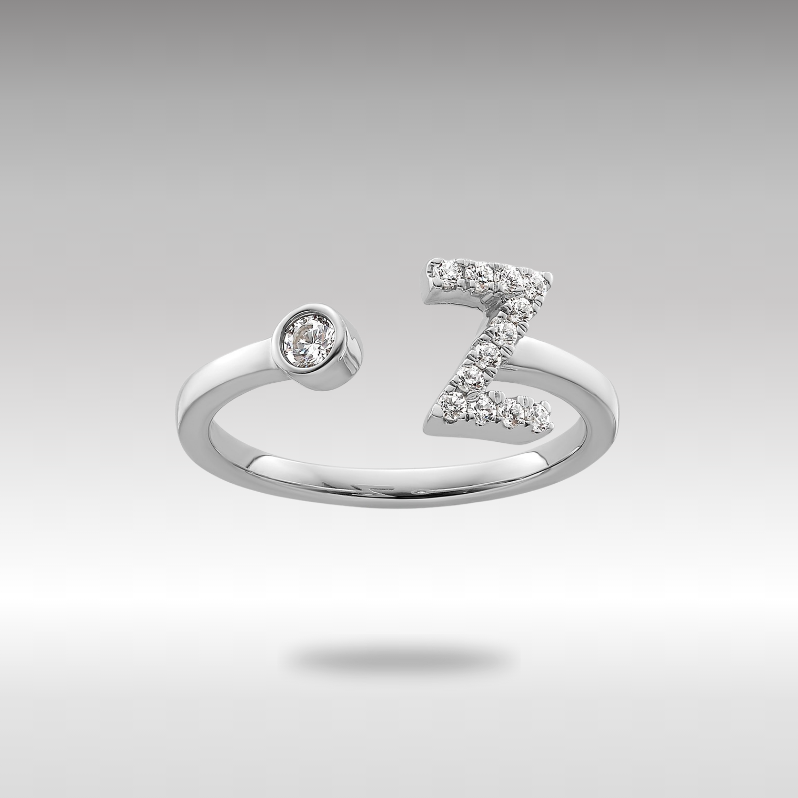 White Gold Lab Grown Diamond VS/SI FGH Initial Z Adjustable Ring Model-RM10277Z-017-WLG - Charlie & Co. Jewelry