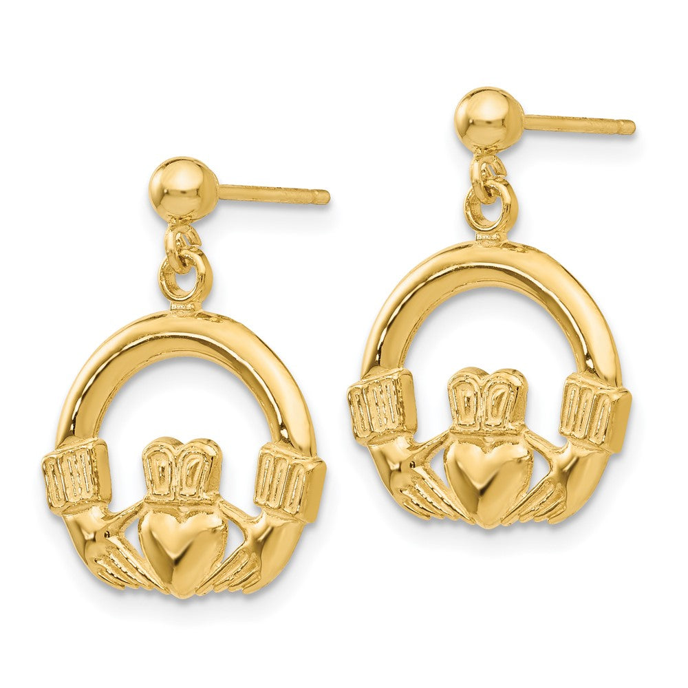 Gold Dangling Claddagh Post Earrings - Model S1117 - Charlie & Co. Jewelry