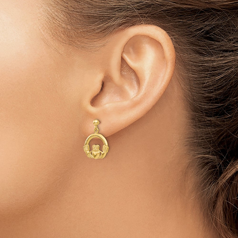 Gold Dangling Claddagh Post Earrings - Model S1117 - Charlie & Co. Jewelry