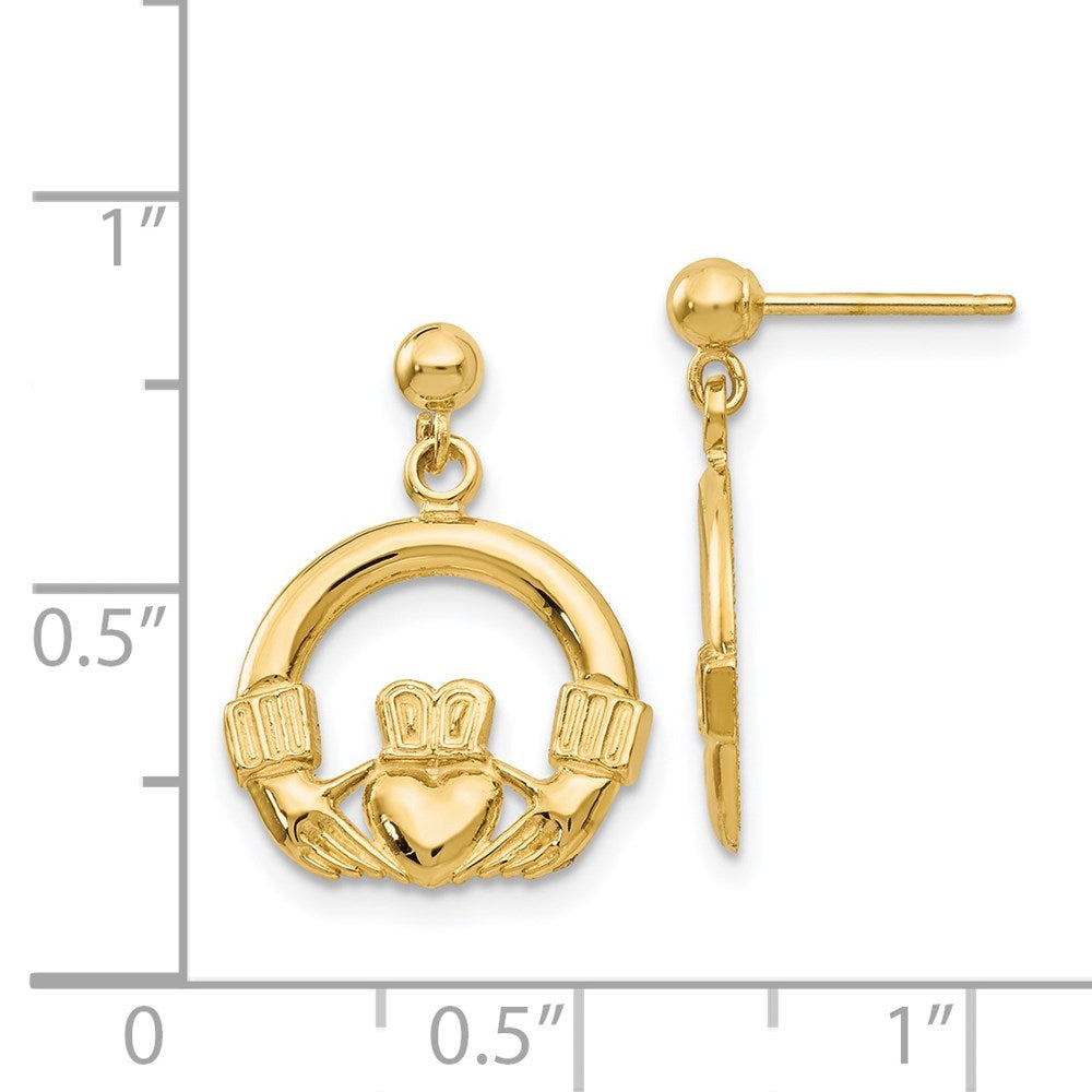 Gold Dangling Claddagh Post Earrings - Model S1117 - Charlie & Co. Jewelry
