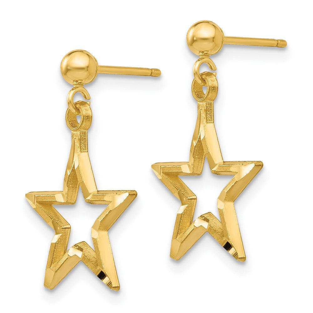 Gold Polished and Diamond-Cut Star Dangle Post Earrings - Model S1351 - Charlie & Co. Jewelry