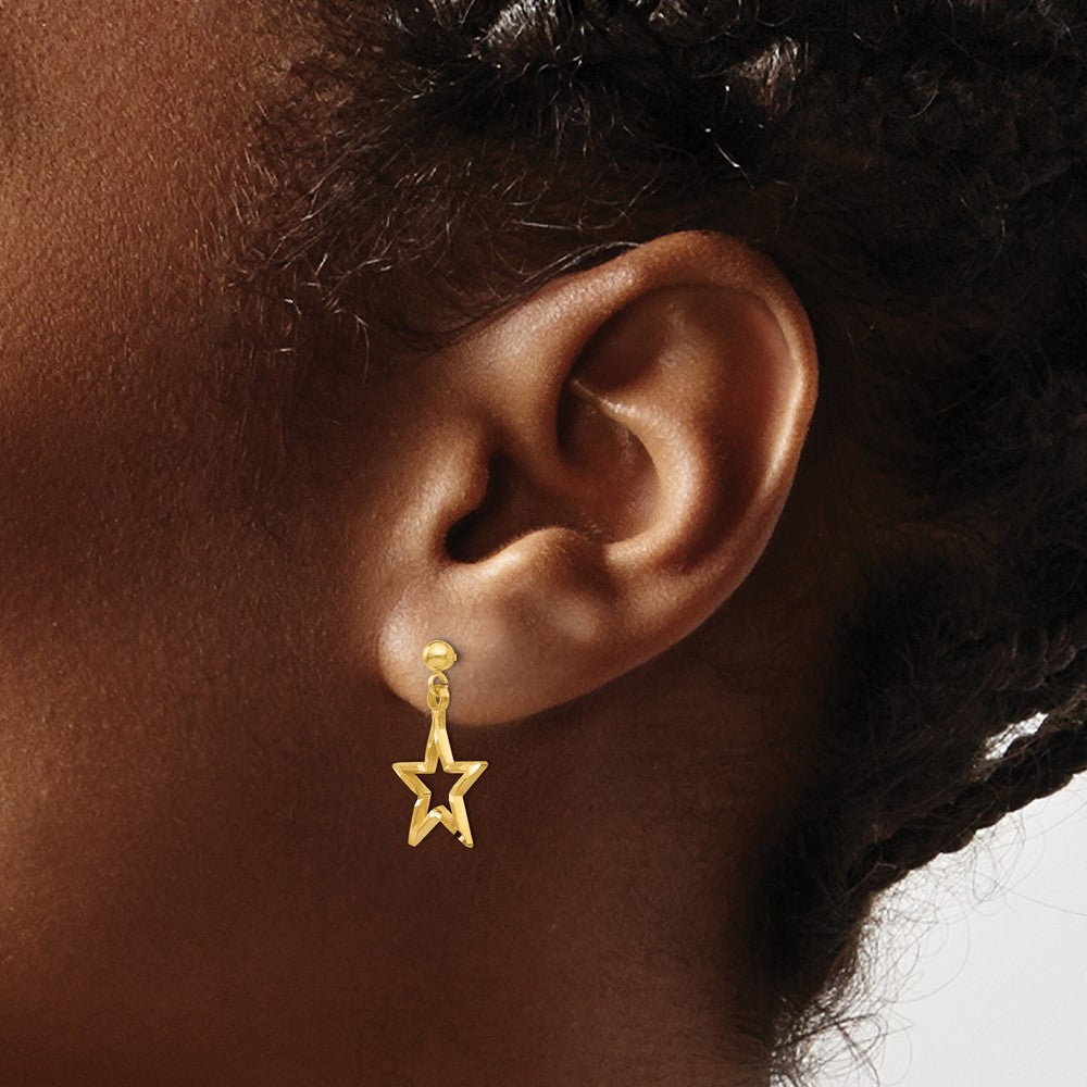 Gold Polished and Diamond-Cut Star Dangle Post Earrings - Model S1351 - Charlie & Co. Jewelry
