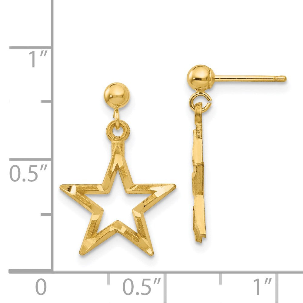 Gold Polished and Diamond-Cut Star Dangle Post Earrings - Model S1351 - Charlie & Co. Jewelry