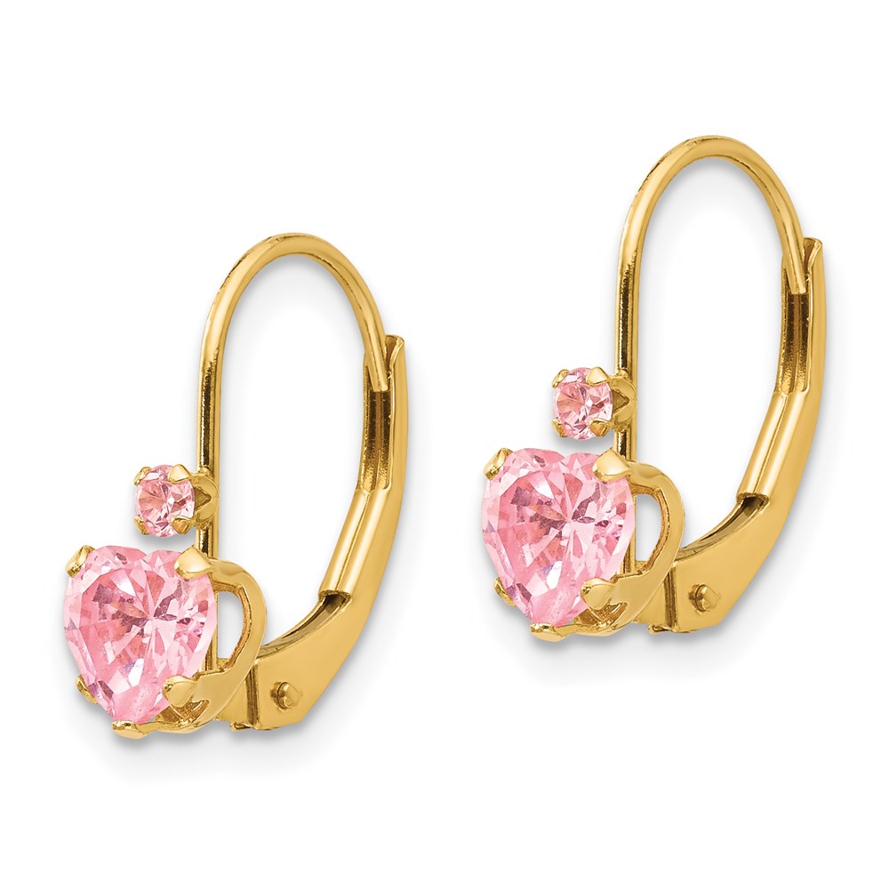 Gold Madi K Pink CZ Heart Leverback Earrings Model-SE2151 - Charlie & Co. Jewelry