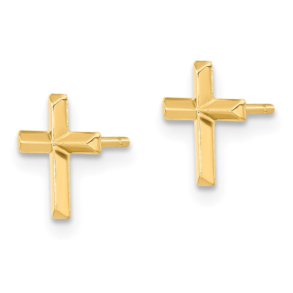 Gold Madi K Polished 3D Cross Post Earrings - Model SE2542 - Charlie & Co. Jewelry