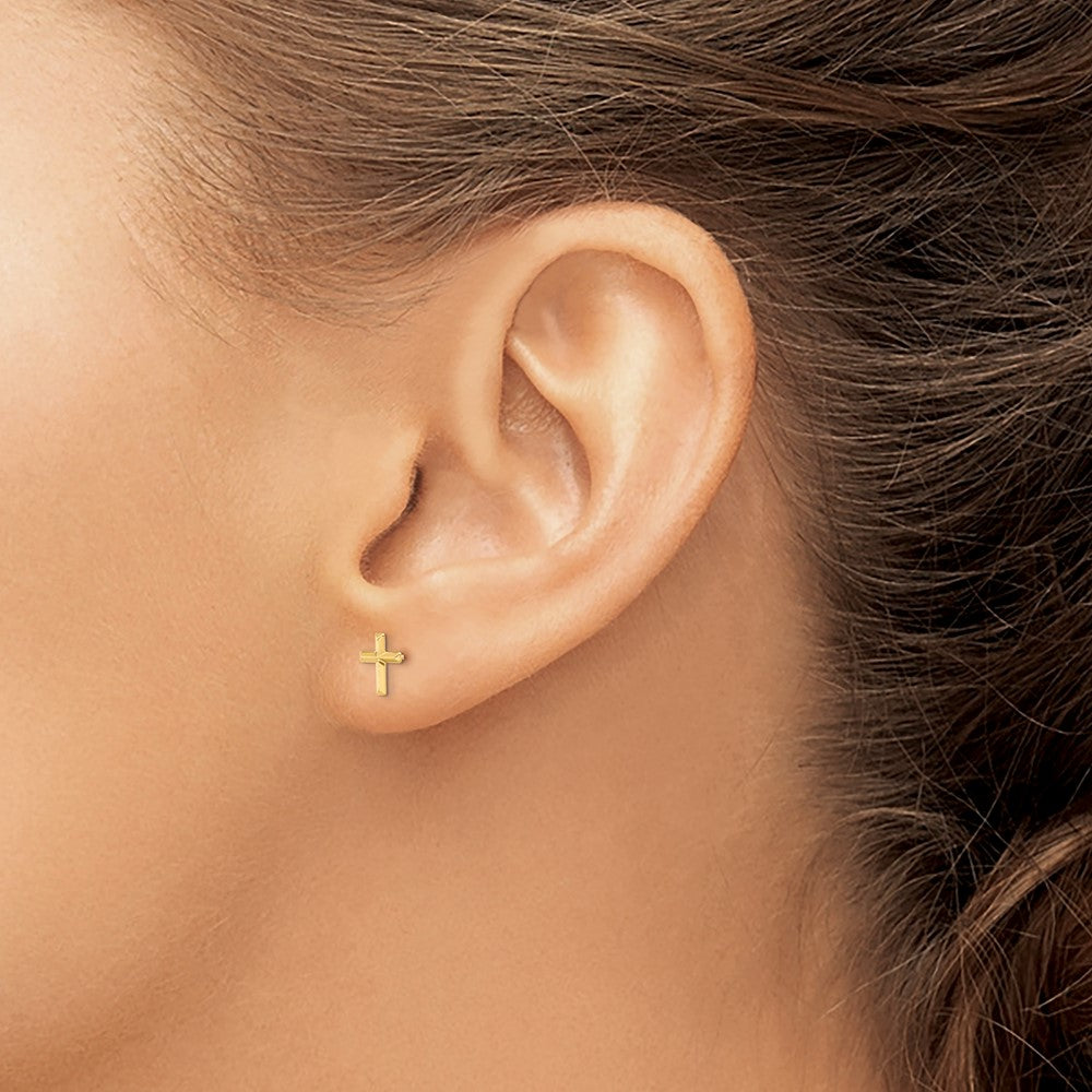 Gold Madi K Polished 3D Cross Post Earrings - Model SE2542 - Charlie & Co. Jewelry