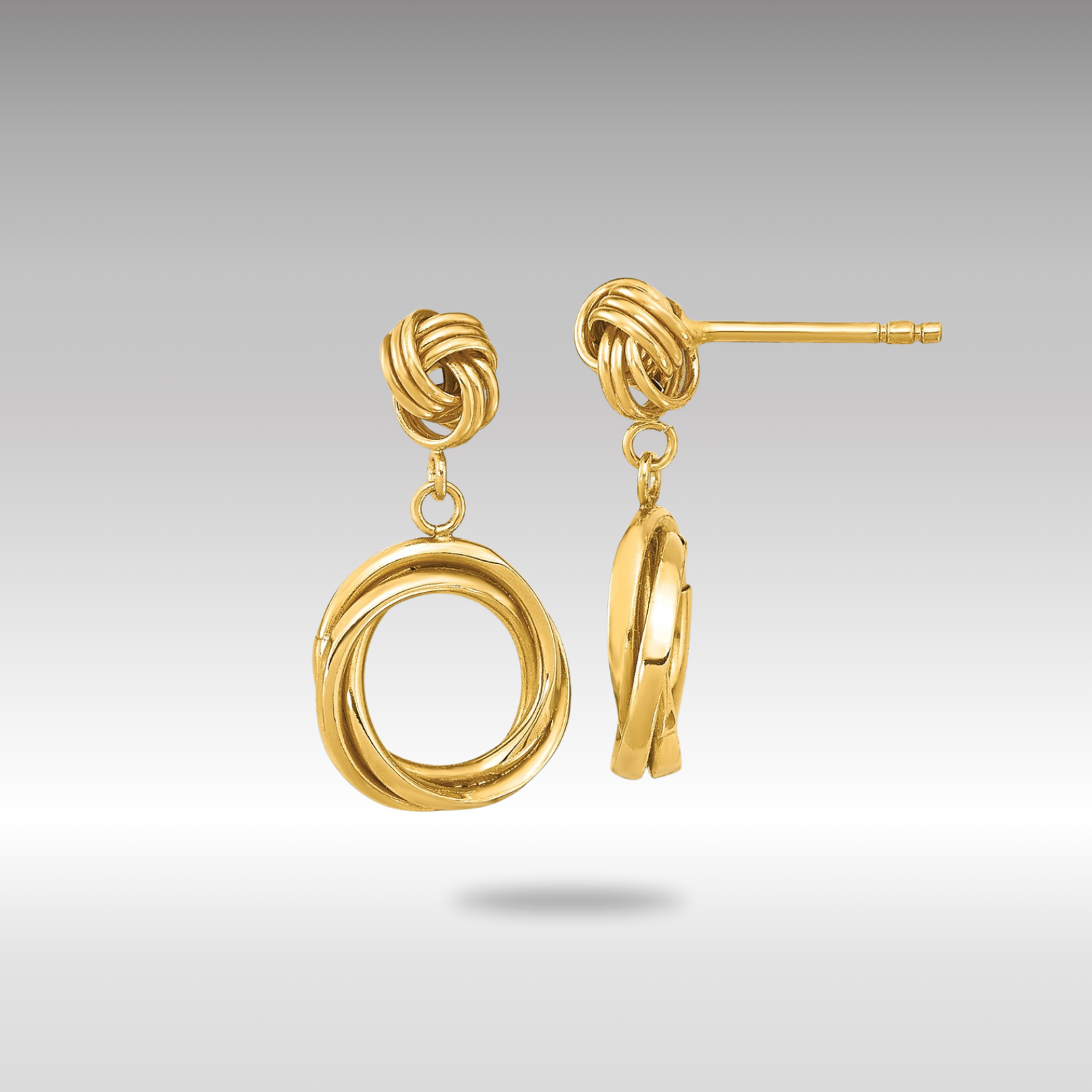 Gold Polished Love Knot with Small Fancy Dangle Post Earrings - Model SE2552 - Charlie & Co. Jewelry
