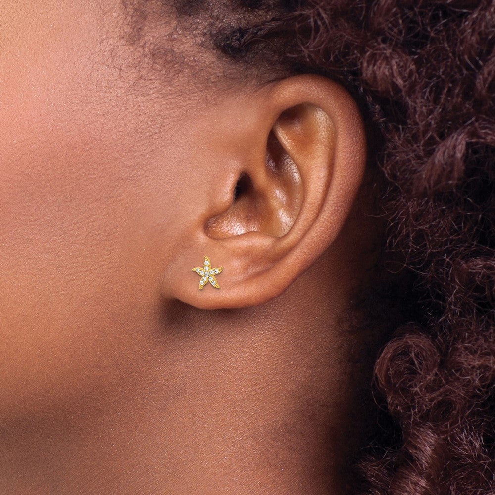 Gold Madi K Childrens CZ Starfish Post Earrings - Model SE2563 - Charlie & Co. Jewelry