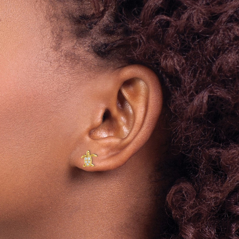 14K Gold Madi K CZ Turtle Post Earrings - Charlie & Co. Jewelry