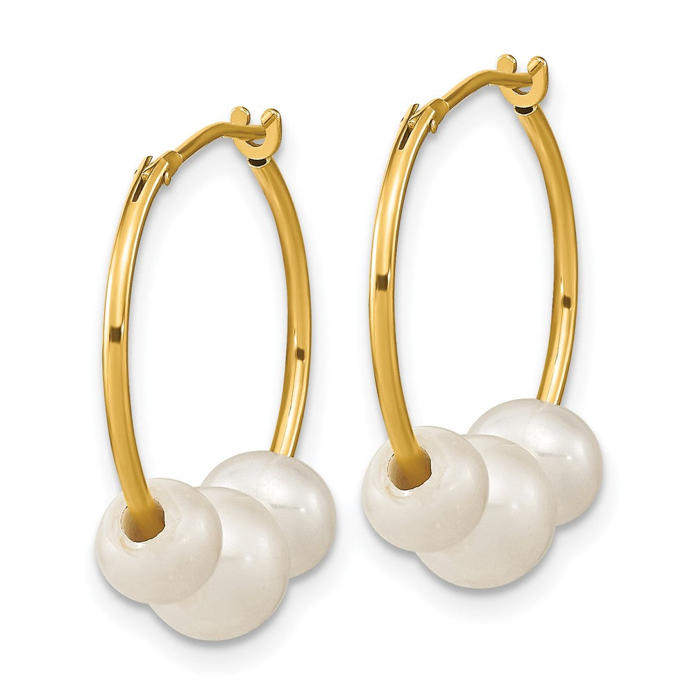 Gold Madi K 5-7mm Round White FWC Pearl Hoop Earrings - Model SE3046 - Charlie & Co. Jewelry