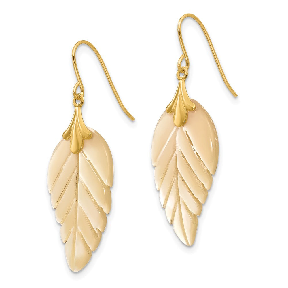 Gold Madi K Mother of Pearl Leaf Dangle Earrings Model-SE620 - Charlie & Co. Jewelry