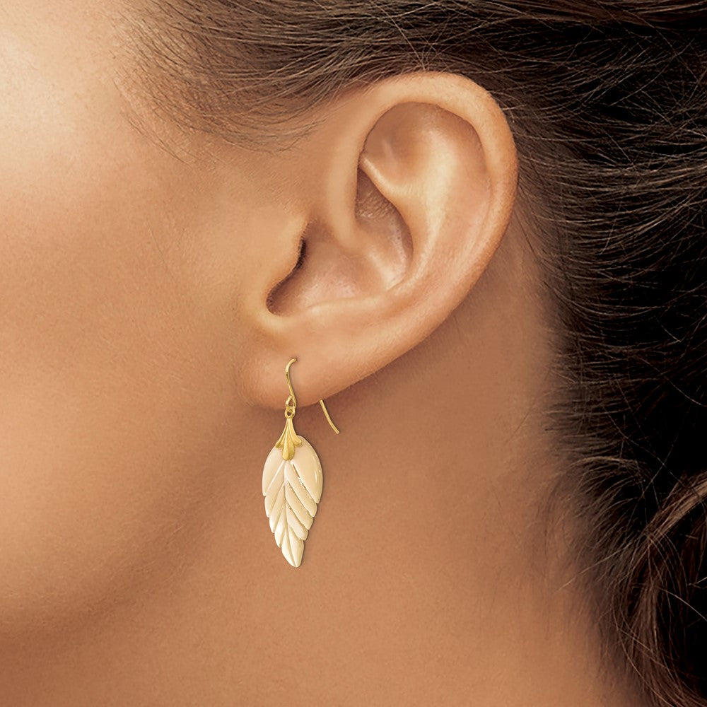 Gold Madi K Mother of Pearl Leaf Dangle Earrings Model-SE620 - Charlie & Co. Jewelry