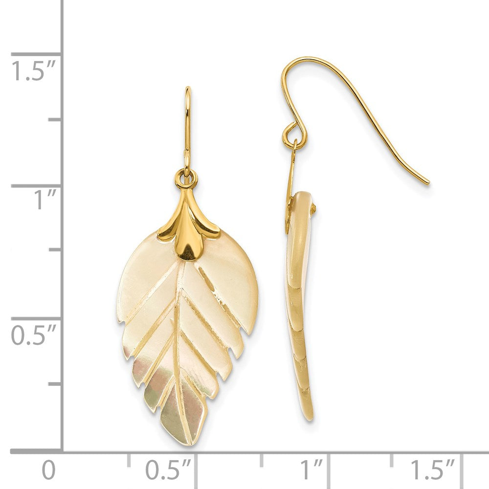 Gold Madi K Mother of Pearl Leaf Dangle Earrings Model-SE620 - Charlie & Co. Jewelry