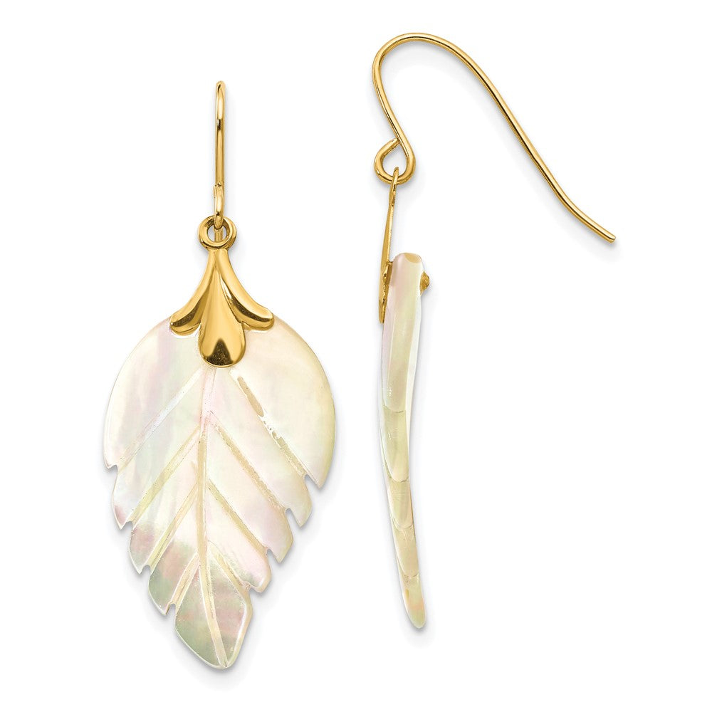 Gold Madi K Mother of Pearl Leaf Dangle Earrings Model-SE620 - Charlie & Co. Jewelry