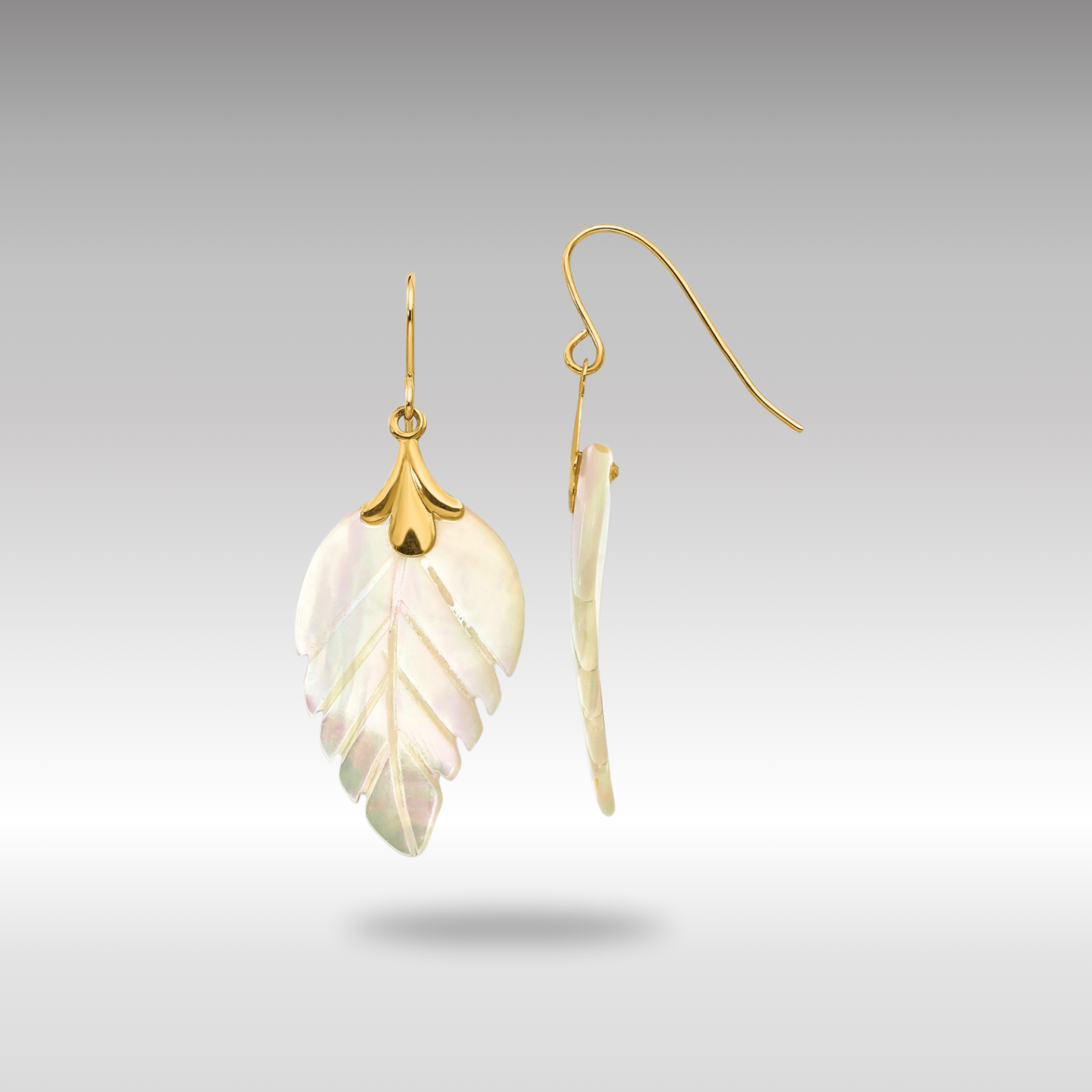 Gold Madi K Mother of Pearl Leaf Dangle Earrings Model-SE620 - Charlie & Co. Jewelry
